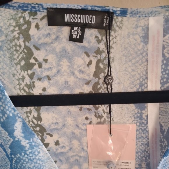 SALE $ NWT Missguided Blue Animal Print Frill Sleeve Chiffon Blouse - Picture 6 of 11